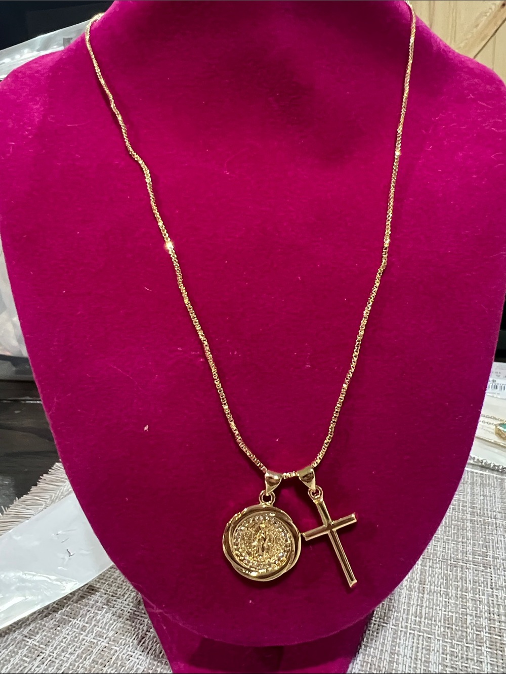 Gold Cross and Medallion Pendant Necklace - Women Jewelry